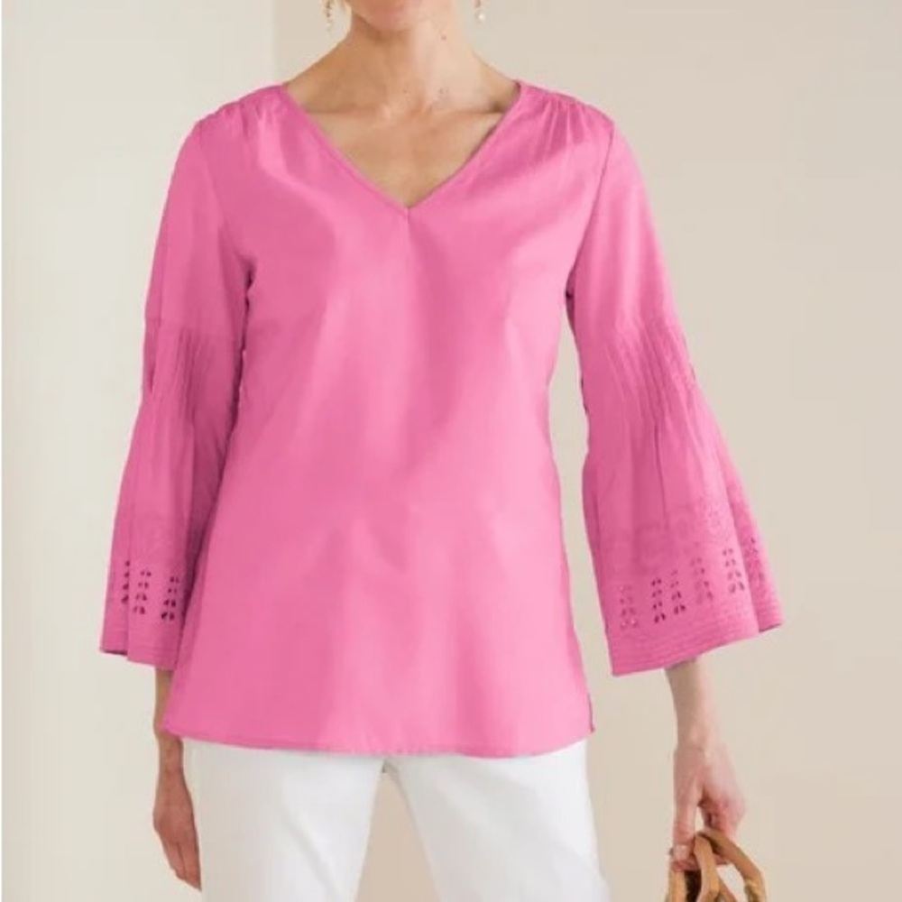 Soft Surroundings Azalia Pink Heloise Eyelet Sleeve Boho Tunic PS (6-8)
